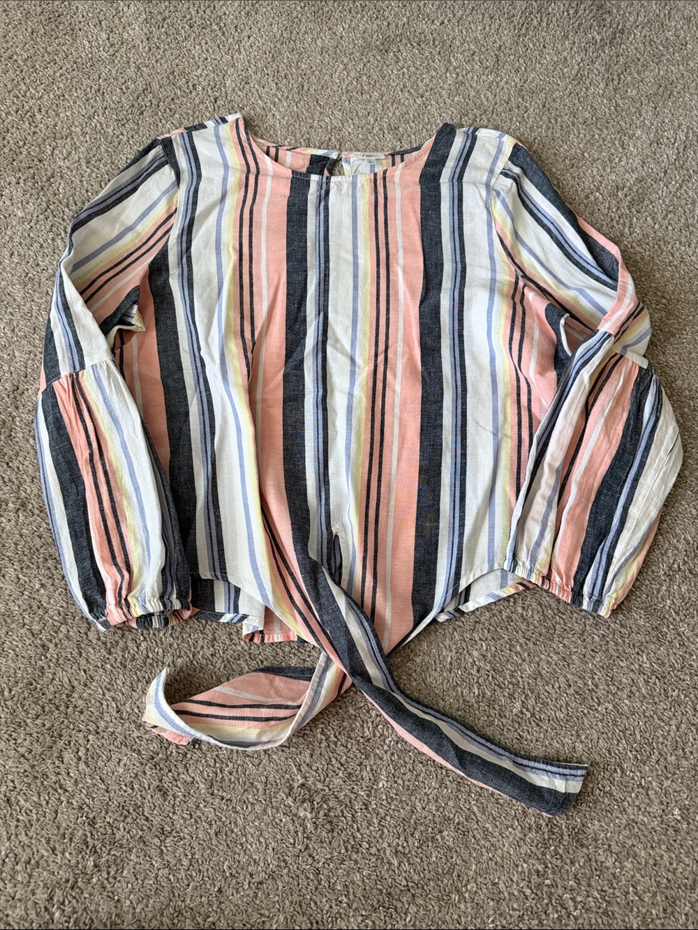Striped Tie-Front Long Sleeve Top